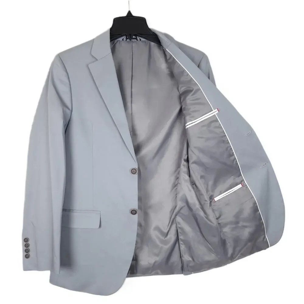 Nautica Mens Modern Fit 2 Piece Suit 42L 36x32 Grey Solid Stretch Cotton NWT